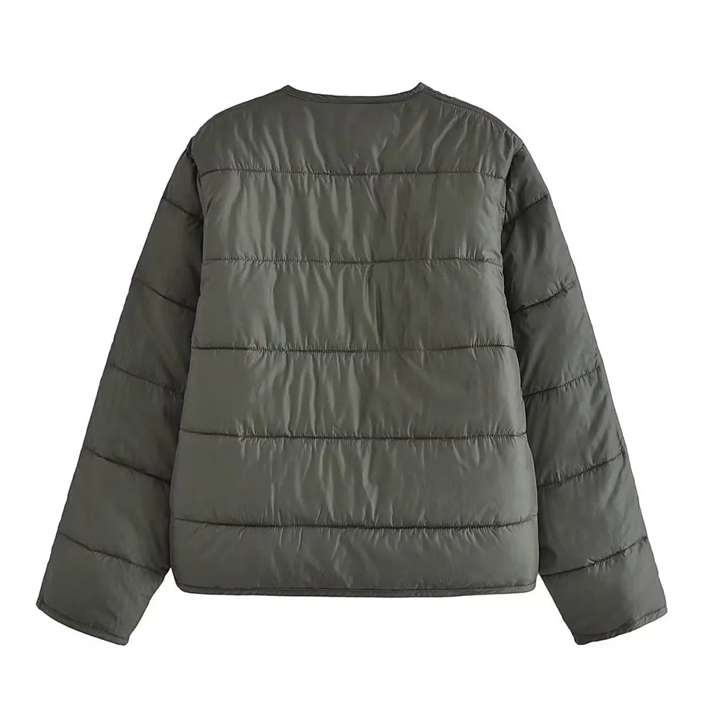 Fall and winter new fashion women's simple leisure versatile round neck long sleeve cotton-padded jacket jacket