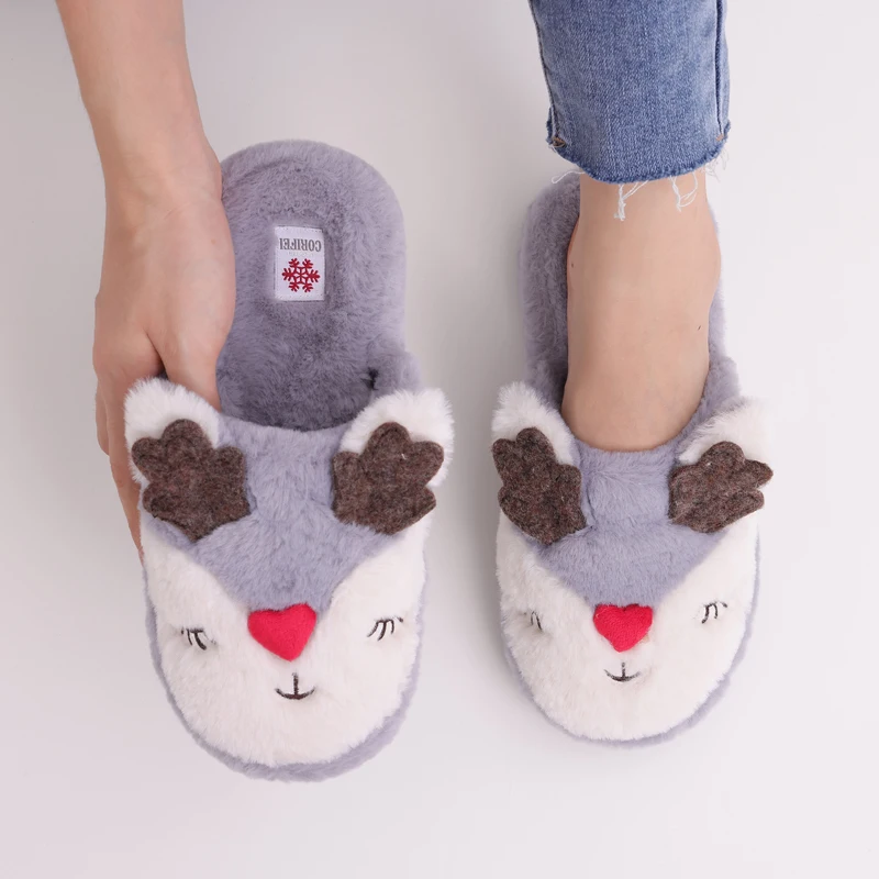 

Shevalues Cute Fawn Furry Slippers Women Indoor Cotton Slippers 2023 Winter Lovely House Short Plush Slippers Casual Warm Slides