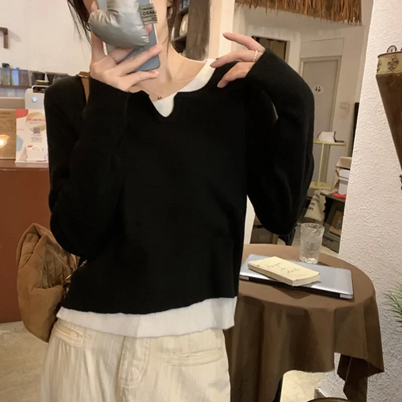 Корейский стиль INS двухсекционный вязаный топ с цветными блоками женский