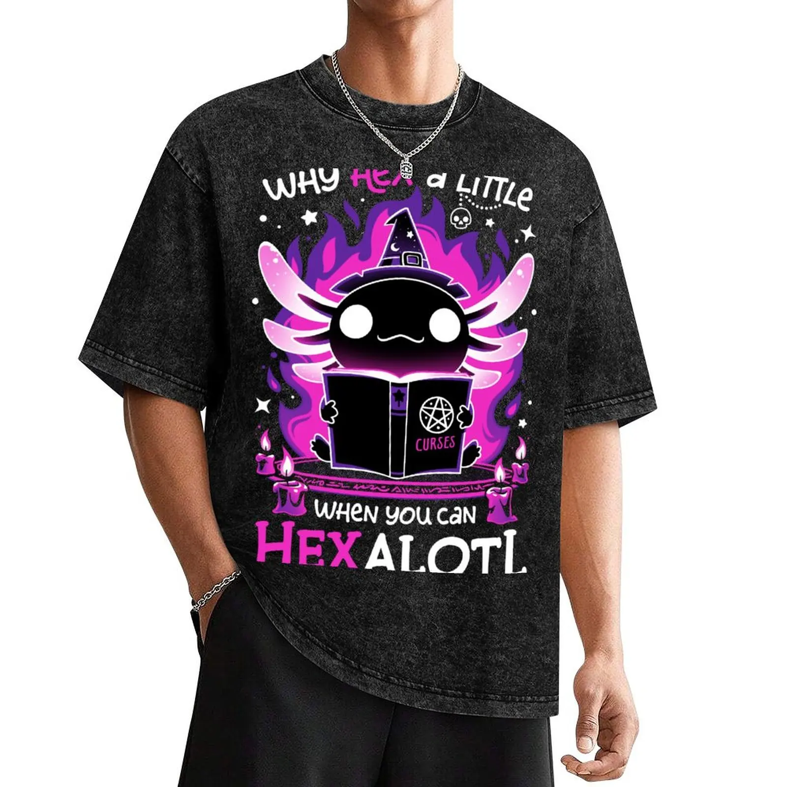 Футболка Axolotl Witching Hour - Spooky Salamander лето 2024 однотонные мужские рубашки для