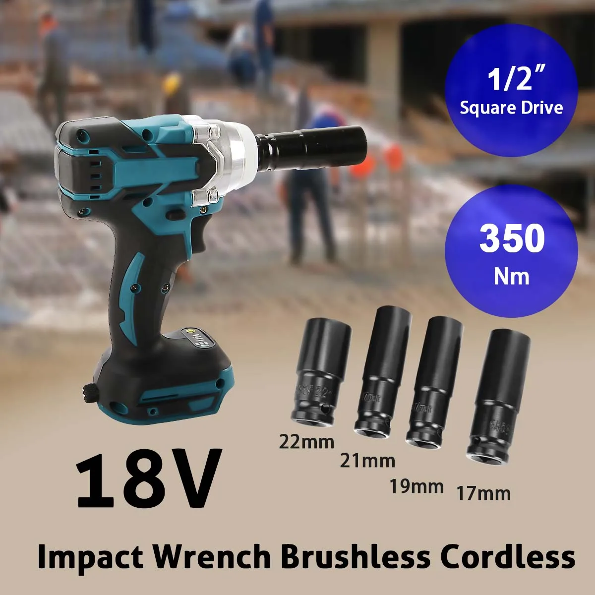 Brushless Impact Wrench 18V Electric Cordless Wrench 350N.m Torque 1/2 inch Socket Screwdriver Household Repair Power Tool
