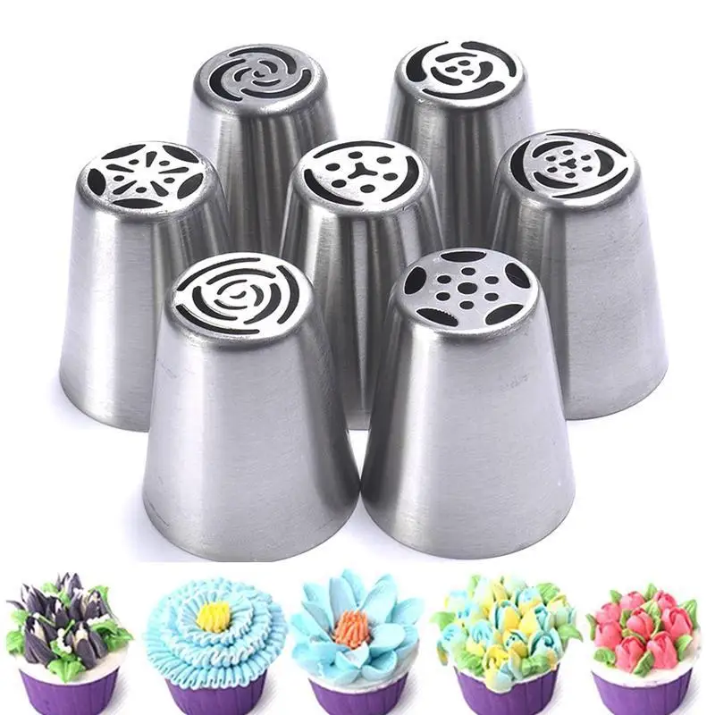 

7Pcs Stainless Steel Russian Tulip Icing Piping Nozzle Cake Decoration Cream Tips DIY Cream Bakeware Tools Baking Rose Flower