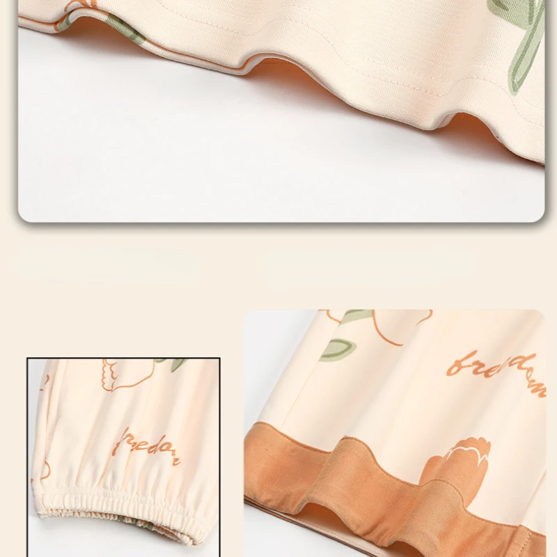 Pajamas for Women's Summer Thin Cotton Cool Short-sleeve Shorts Sleepwear Casual Small Fresh and Sweet Style with Chest Pads