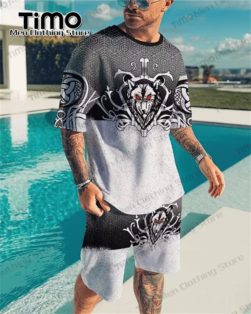 Summer Men's T-shirt Set Fashion 3D Printing 2 Piece Set Casual T-shirt+Shorts Oversized Loose High Quality Men Tracksuit Suit