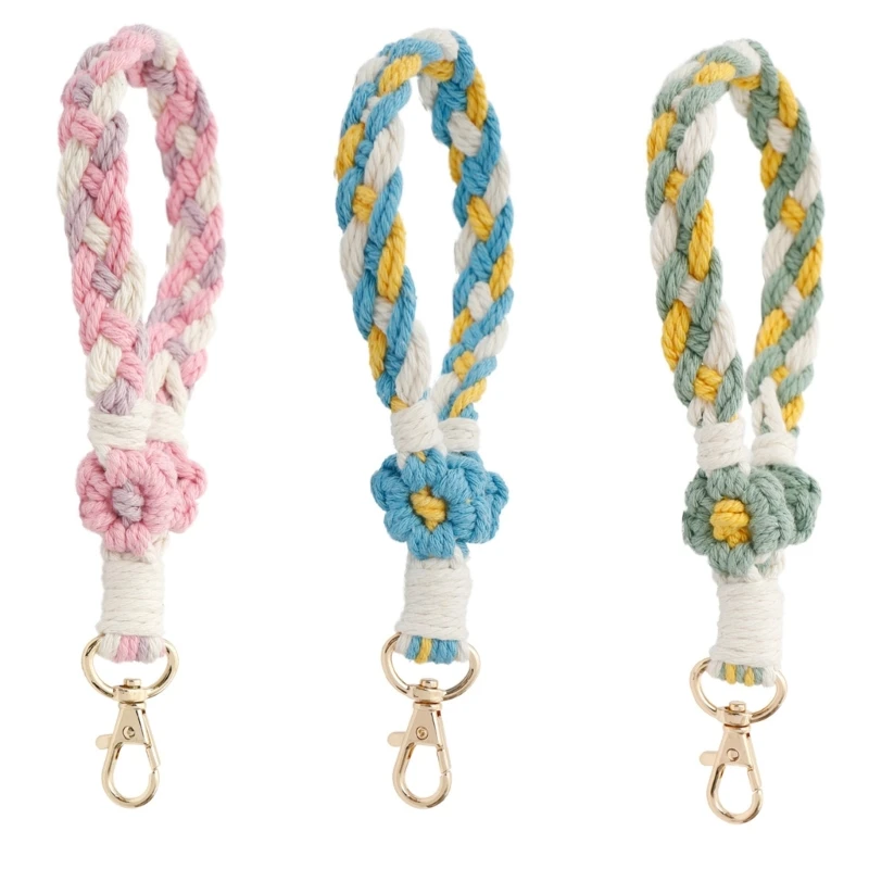 

New style Boho Macrame Wrislet Keychain for Women Flower Bracelet Keyring Strap Lanyard