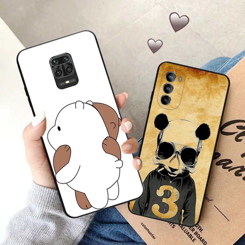 Black Soft Phone Case for Motorola G32 G50 G51 5G G60 G71 G22 G52 G72 G53 G73 G60S Moto G9 Power Cute Panda Bear Cover