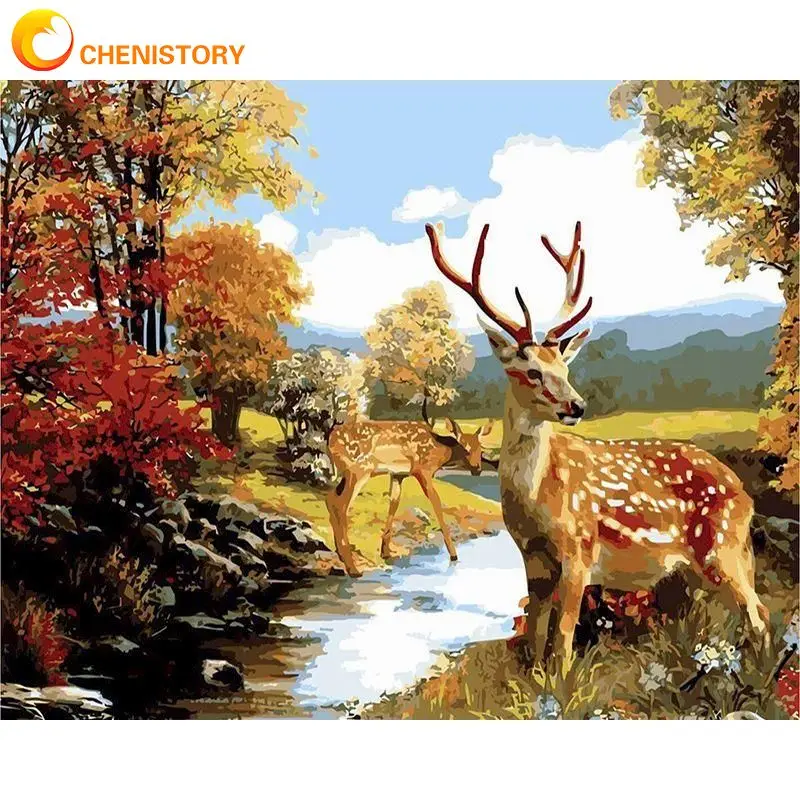 

CHENISTORY Acrylic Painting By Numbers Sika Deer Horse Paint Kit Picture Coloring On Canvas Diy Gift Animals