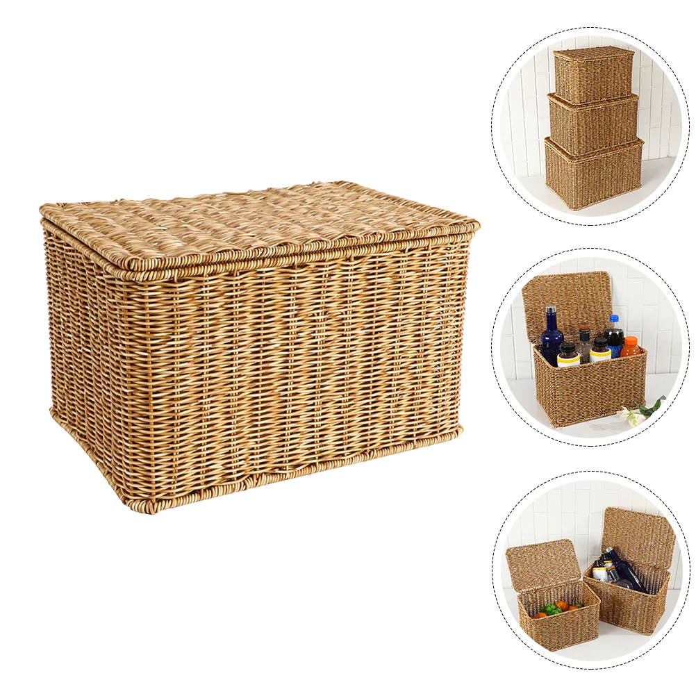 

Basket Storage Woven Baskets Lidrattan Large Seagrass Wicker Easter Empty Bins Wardrobe Clothes Shelf Makeup Book Organizer Toy