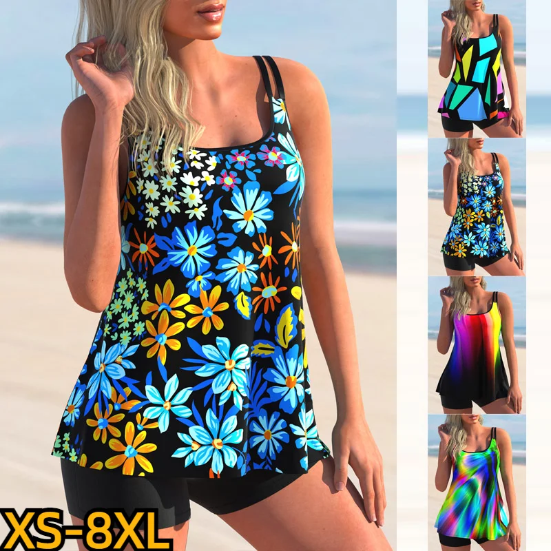 

2023 High Waist Sexy Swimwear Monokini Women's Two Piece Tankini Swimwear Fashion Print Beachwear Summer Female Bathing Suit