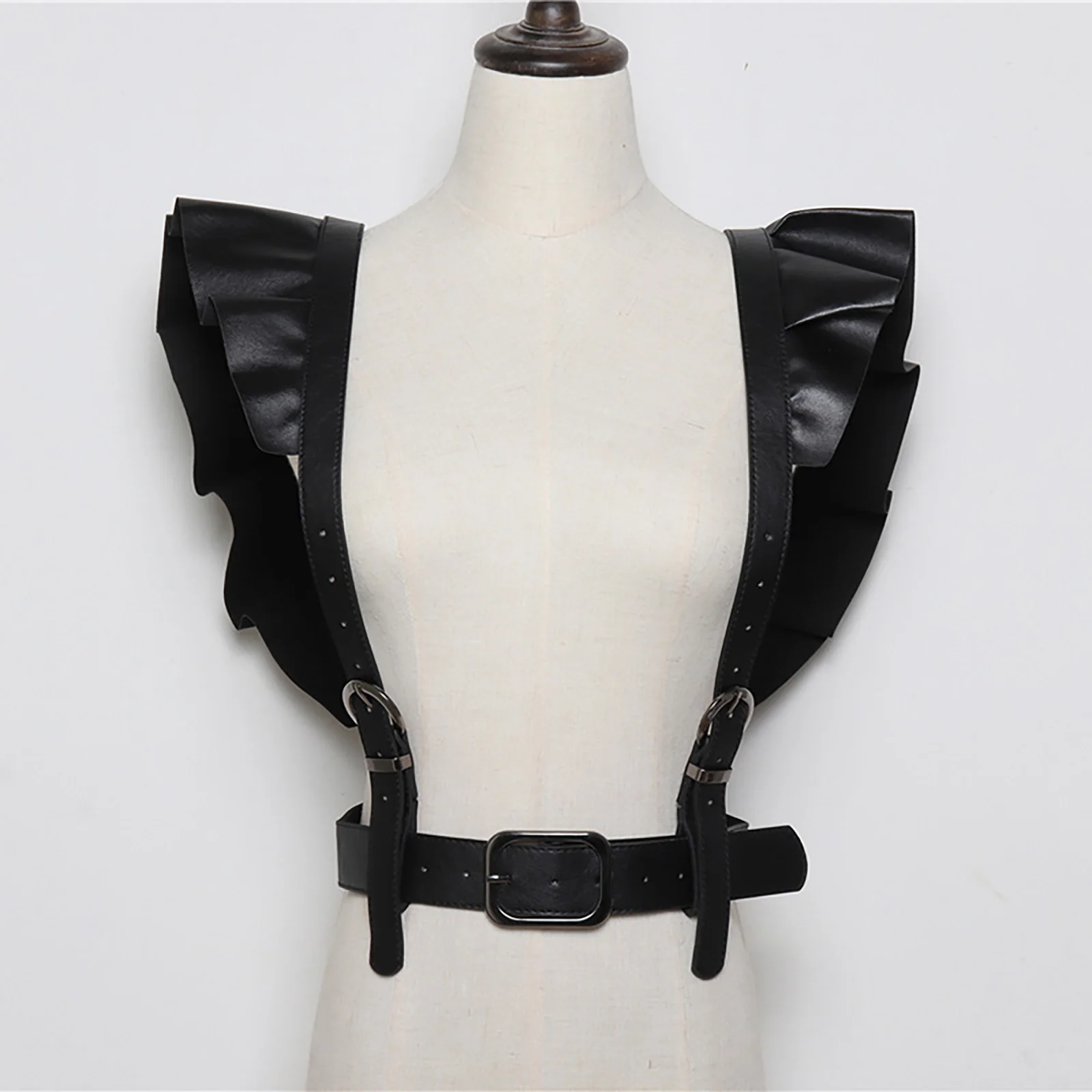 

Sexy Women Leather Belly Belts Female Slim Body Bondage Cage Punk Harness Waist Straps Ruffle Suspenders Nightclub Party Belts