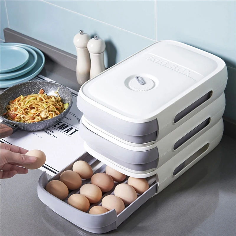 

Drawer Type Egg Storage Box Refrigerator Fresh Keeping Dumpling Holder Organizer Plastic Egg Case Holder