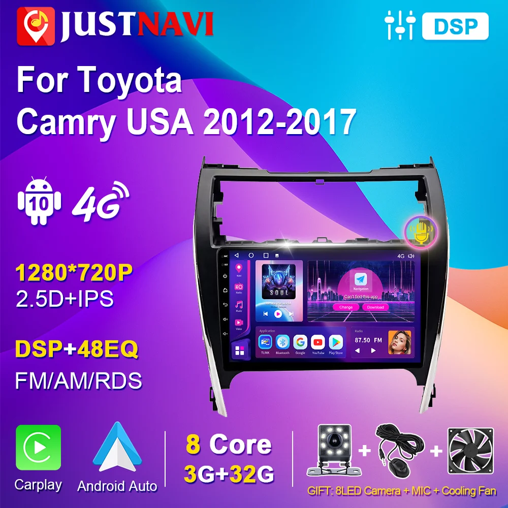 Justnavi Android 10 для Toyota Camry US 2012-2017 Автомобильное радио стерео авторадио мультимедиа видеоплеер навигации GPS без 2din DVD