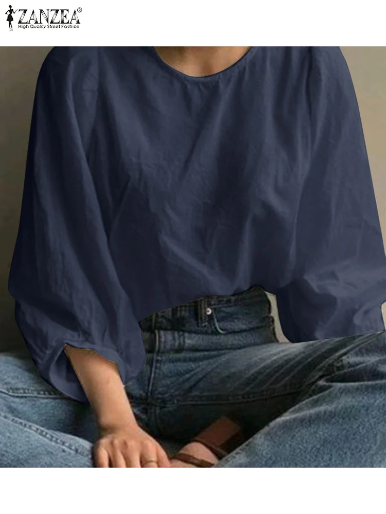 

Стильная Осенняя женская блузка ZANZEA 2023, однотонные топы с рукавом 3/4 и круглым вырезом, элегантные женские офисные рубашки, туника, женские б...