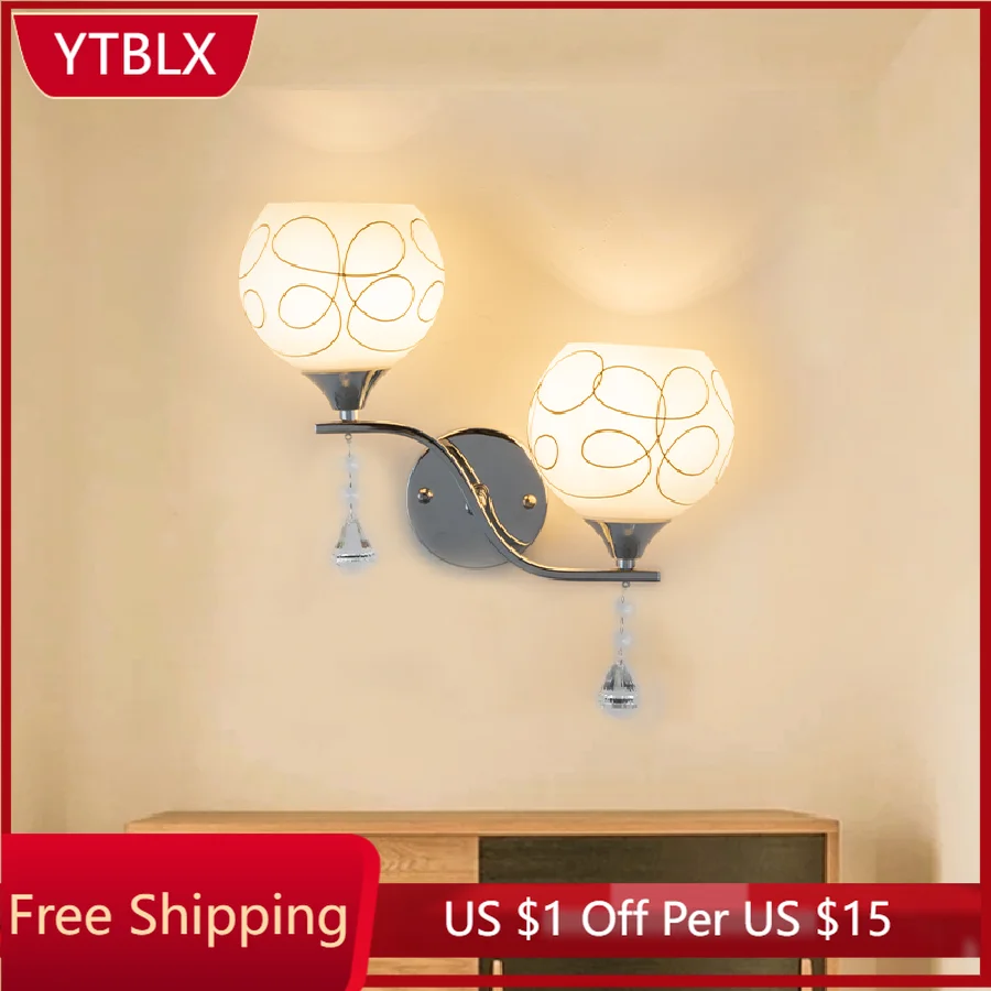 

Nordic Led Crystal Lampshade Wall Lamp Modern Simple Bedside Wall Light For Bedroom Living Room Corridor Indoor Decor Lighting