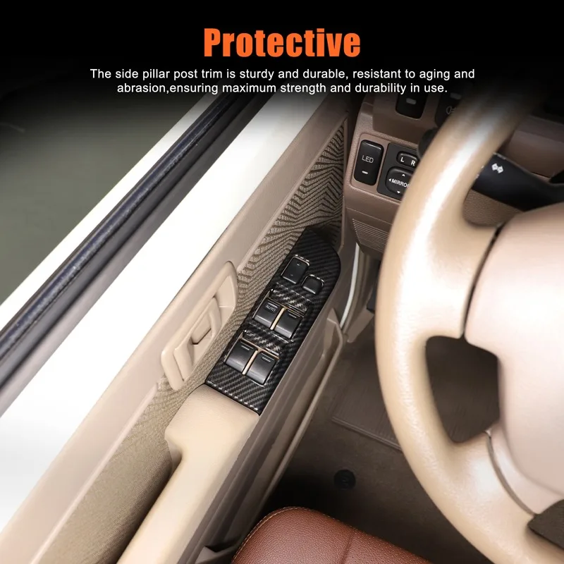 Фото Для Toyota Land Cruiser LC70 76 78 79 2007-2026: накладка на панель управления стеклоподъемниками из АБС-пластика под карбон, аксессуары для интерьера автомобиля №3