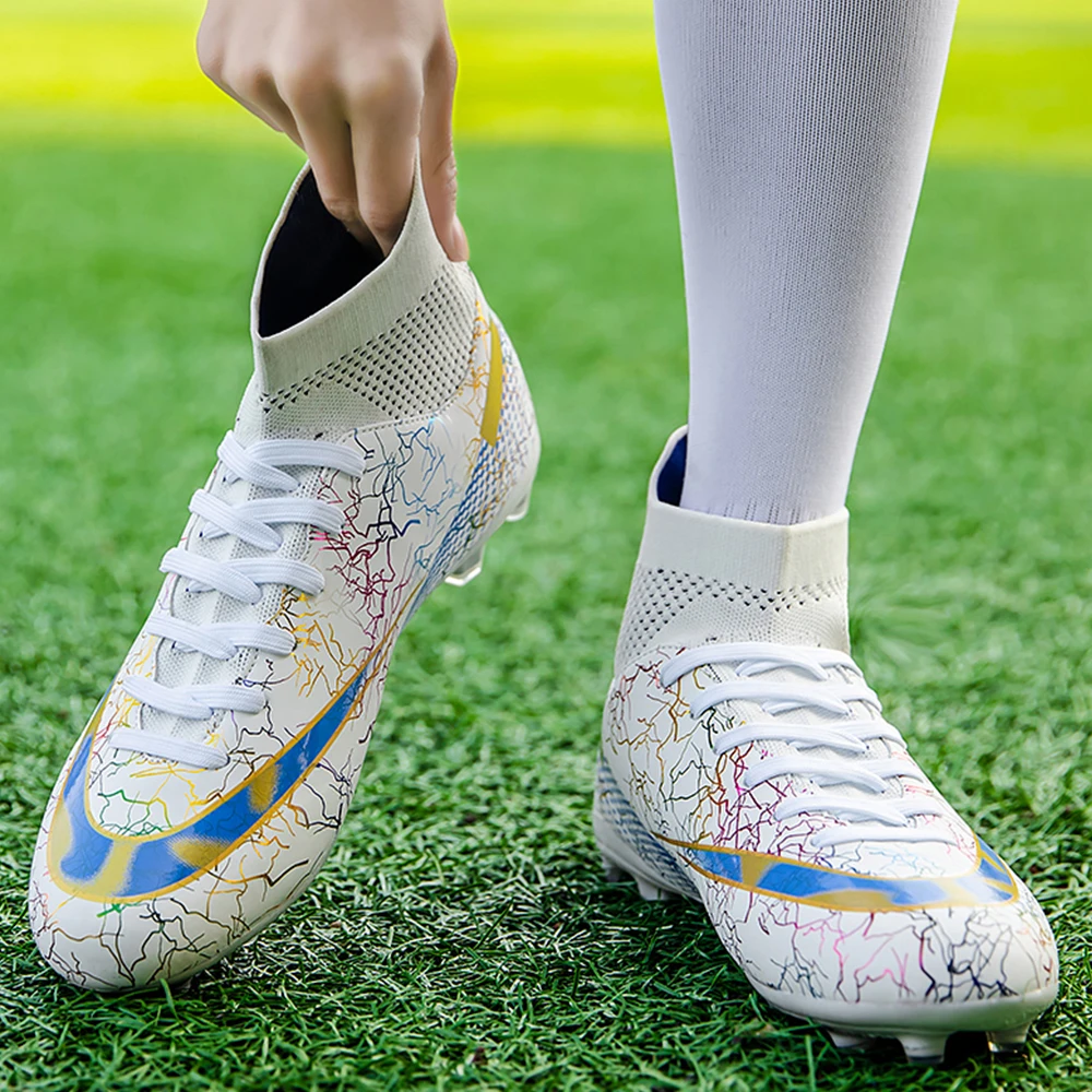 2023 Mens Soccer Cleats High Ankle Shoes Long Spikes TF/AG/FG Outdoor Training Boots Men Women Sneakers Chuteira Futebol New