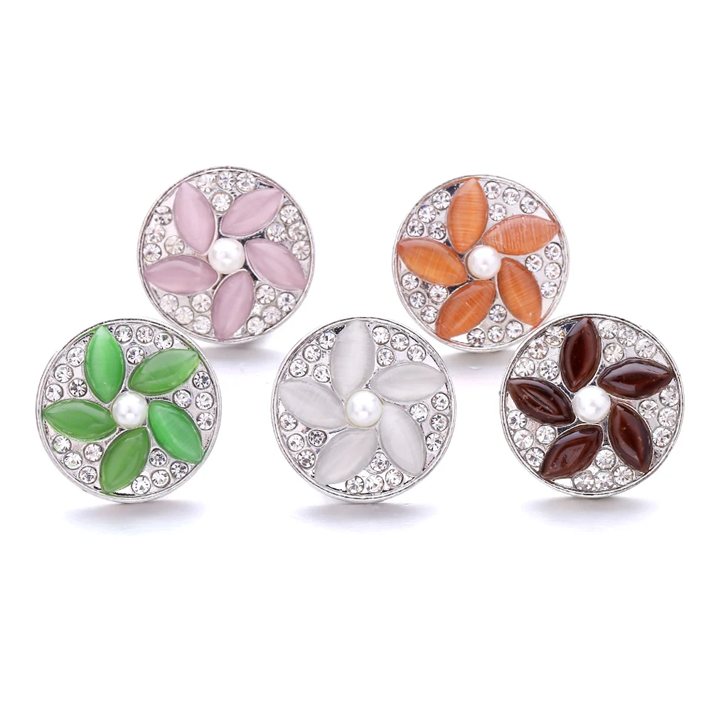 20pcs Snap Jewelry Rhinestone Flower 18mm Metal Snap Buttons Fit DIY Snap Button Bracelet Necklace