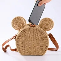 womens designer 2022 new straw fancy bags cute handbag rattan travel leisure vacation small round beach mickeying mouse bags