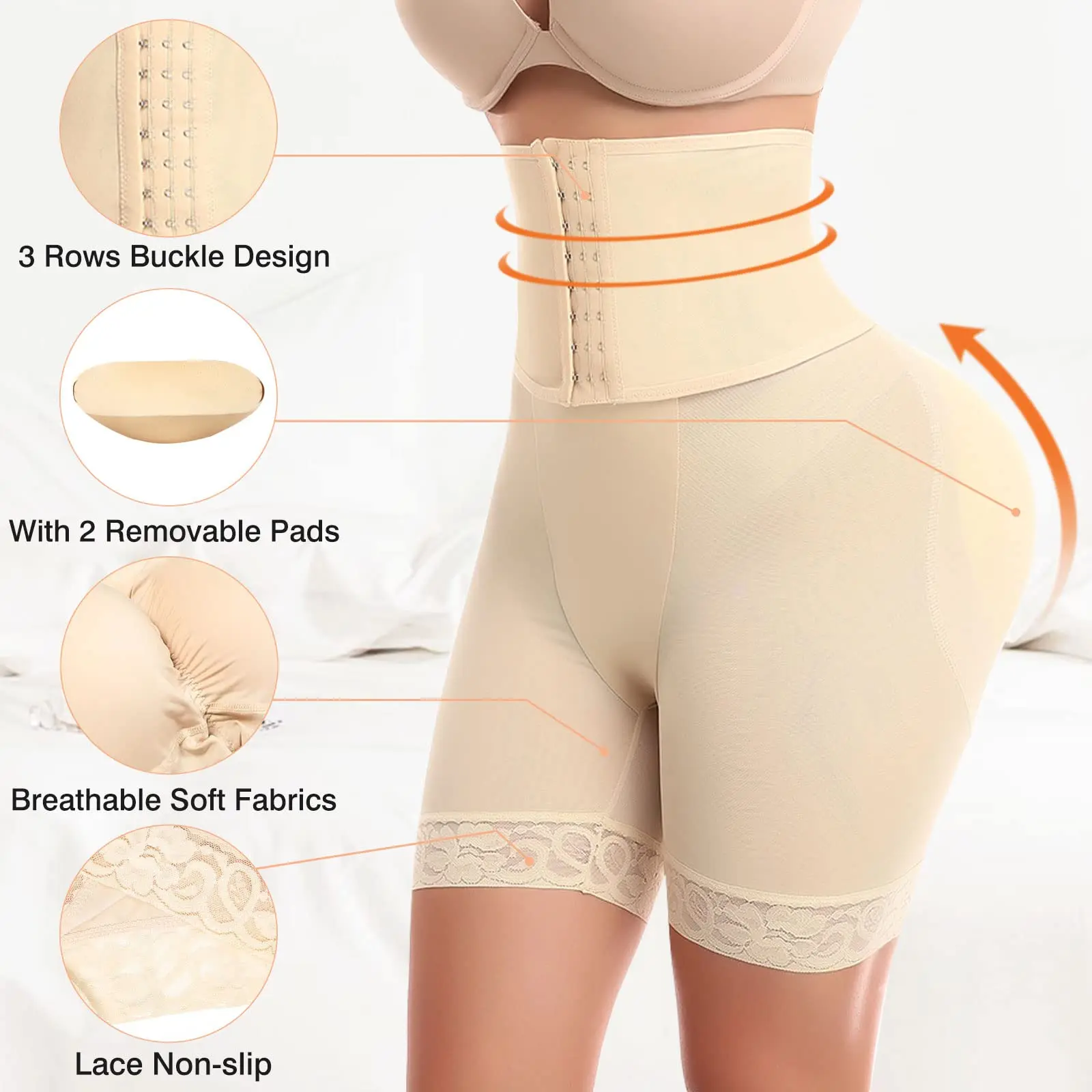 Hip Pads For Women Shapewear Butt Pads for Bigger Butt and Hip High Waist  Lace Trim Tummy Control Hip Lifting Shapewear Slimming