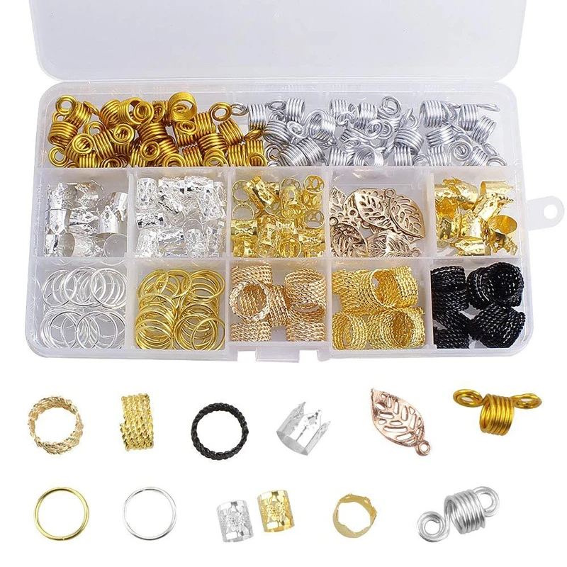 

Hair Braid Cuff Set Metal Pins Ring Dreadlocks Beads Cuff Clips Bead Rings for Women Makeup DIY Hair Extension Woman Hair Decor
