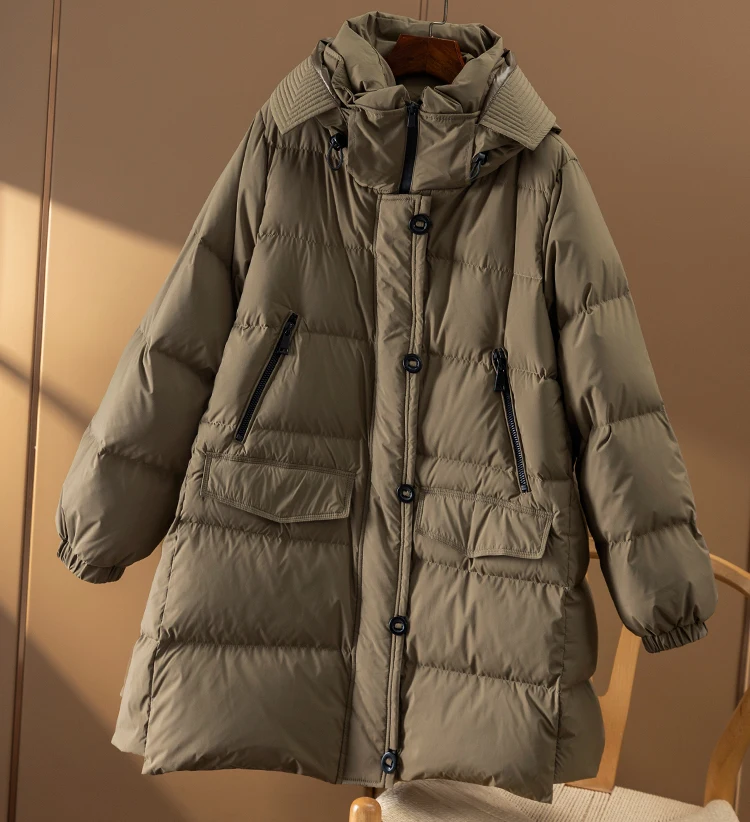 casaco feminino inverno 2022  90%  White goose down  Luxury Winter  zipper  Pockets Women jacket long coats for winter for women