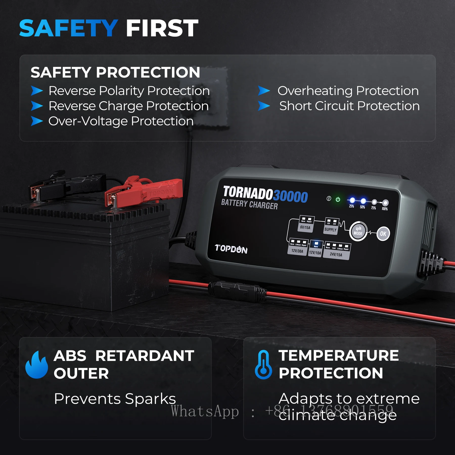 TOPDON T30A TORNADO30000 50 Ач до 1000 12 В-24 В 24 12/24 30 А Автоматическое портативное