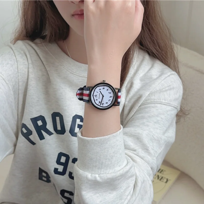 

2023 брендовые холщовые часы, женские студенческие простые кварцевые часы в студенческом стиле, женские наручные часы с цифрами и циферблатом, Прямая поставка