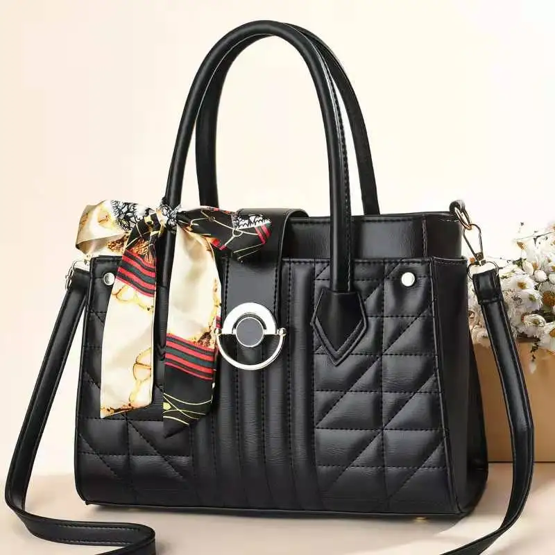 The New Simple Printed Silk Scarf Has A Large Capacity Solid Color One-shoulder Cross-body Texture Women's Bag