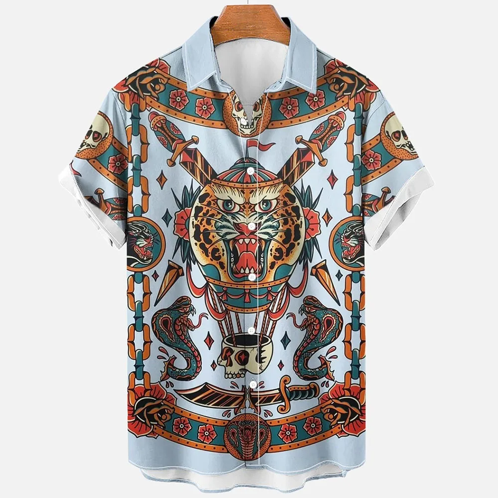 2022 3d Myth Retro Animal Men's Hawaiian Shirts Lapel Men's Shirt Summer Shirts Lionfish Dragon Print Short Sleeve Loose Eu Size