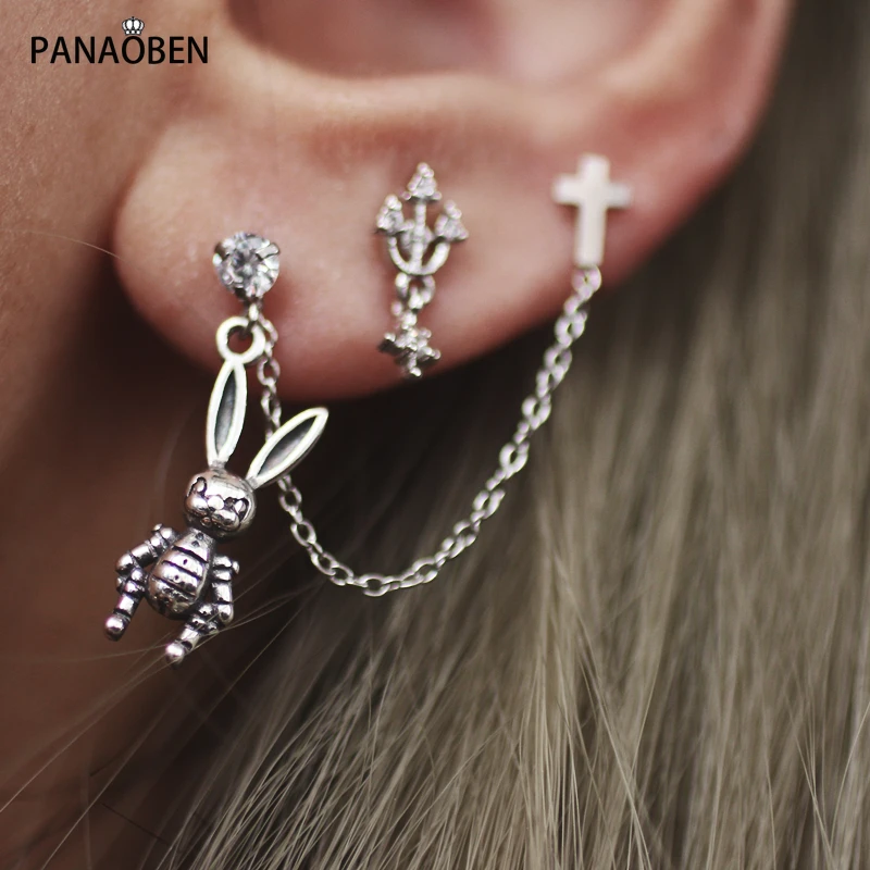 

Женские серьги-гвоздики из серебра 925 пробы с кроличьими вставками