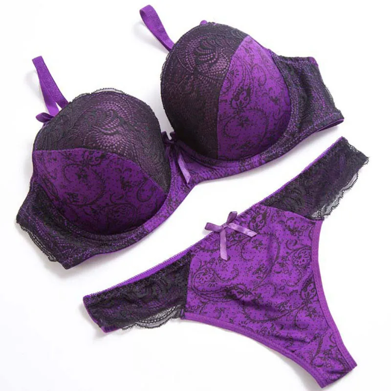 

Women Sexy Thong Lace Patchwork Push Up Bra Set Lingerie Women Underwear Sets Adjustable Black White Bra Brief Sets