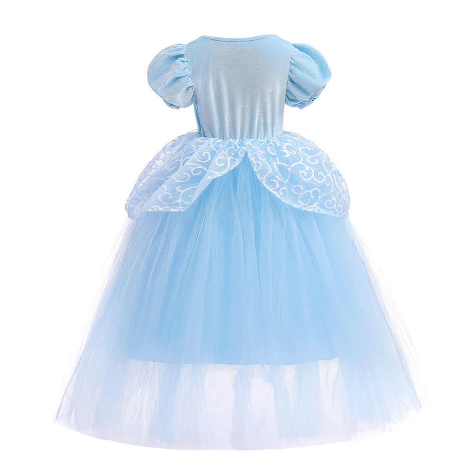 Disney Cinderella Cosplay Costume Girls Belle Snow White Aurora Princess Dress Halloween Birthday Party Ball Gown Kids Clothes
