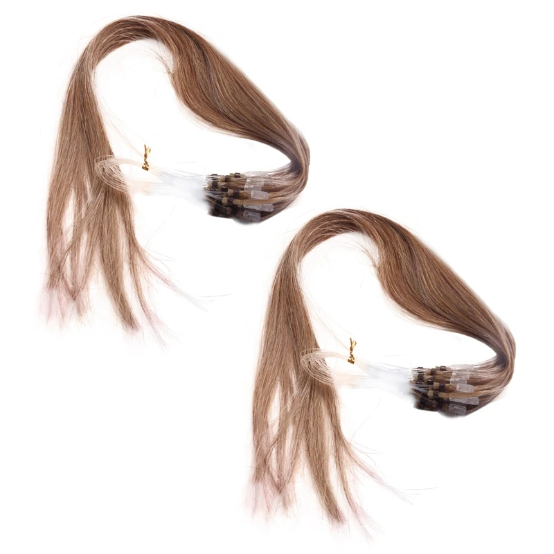 

200S Easy Loops Mini Ring Beads Tipped Real Human Hair Extensions 16 Gold 40CM