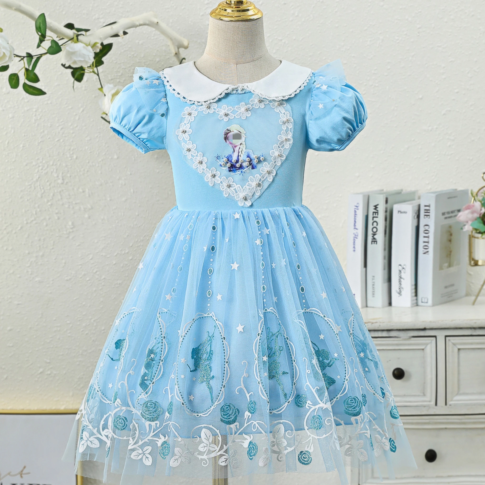 

Summer Girls Dresses For Kids Frozen Short Sleeve Princess Dresses Vestidos Birthday Little Children Costume Girl Elsa Outfits