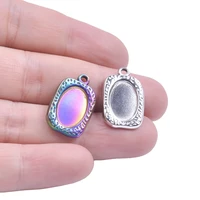 5pcslot silver color convex irregular rectangle pendant oval mirror inkstone stainless steel charms for keychain accessories