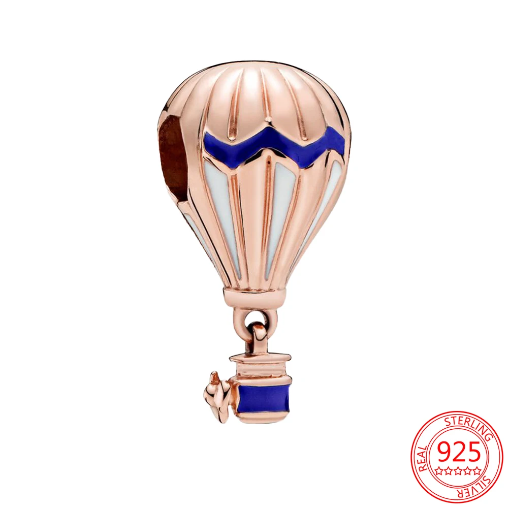 

NEW 925 Sterling Silver Beads Rose Gold Hot Air Balloon Ride Charms Women DIY Jewelry Women Gift Fit Original Pandora Bracelets