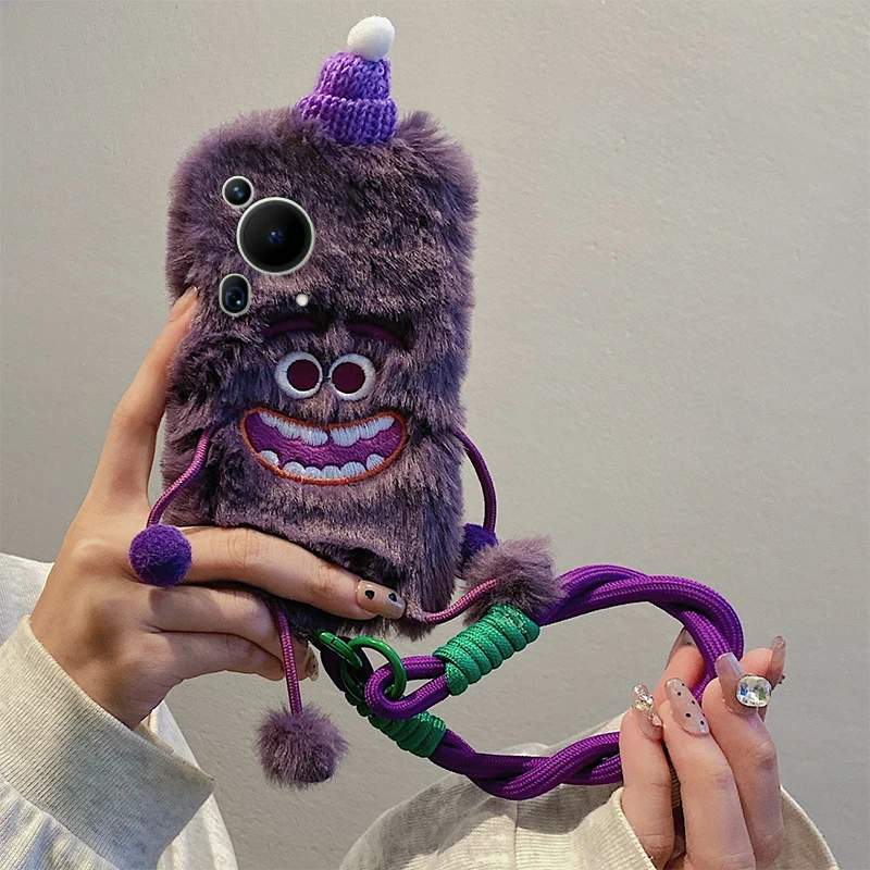 Подходит для чехла телефона Pura70 P50pro + плюшевый P40por Crossbody P30 Furry P60art Cartoon Monster P20