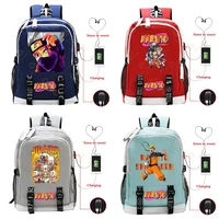 naruto canvas backpack women men large capacity usb cable earphone backpack student school bags teenagers shoulder mochilas