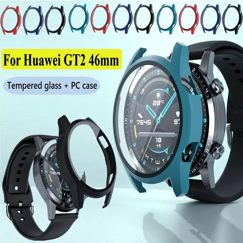 

Glass+Case for Huawei Watch GT 2-2e 46mm/42mm Accessories Full Coverage Bumper Tempered Screen Protector huawei gt2e gt2 Cover