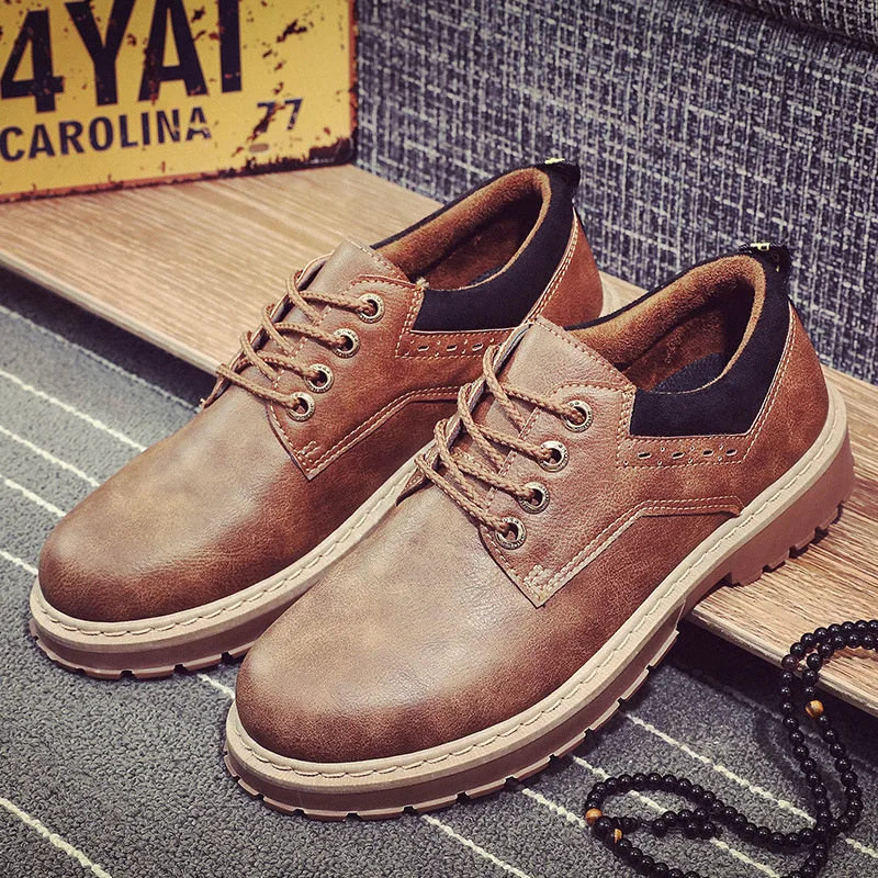 Men's Shoes Men's Spring and Autumn Fashion Work Shoes Casual Men's Platform Lace-up Comfortable Leather Shoes Tenis Masculino