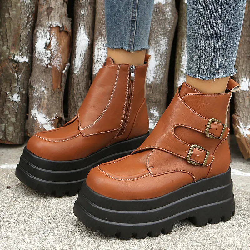 

Women Flats Platform Chelsea Ankle Boots Sport Casual Shoes Winter 2022 New Fashion Motorcycle Boots Ladies Zipper Snow Botas