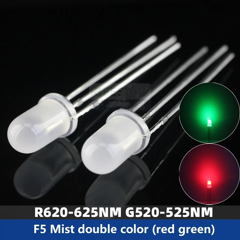

100Pcs 5mm round head red green double color F5 fog high light LED diode