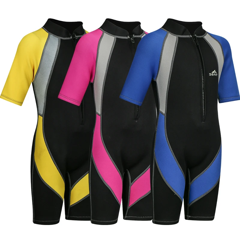 

SBART Kids 2mm Neoprene Short Sleeve Wetsuits Children One Pieces Swimwear Diving Suits Surfing Rash Guards for Boys Girls