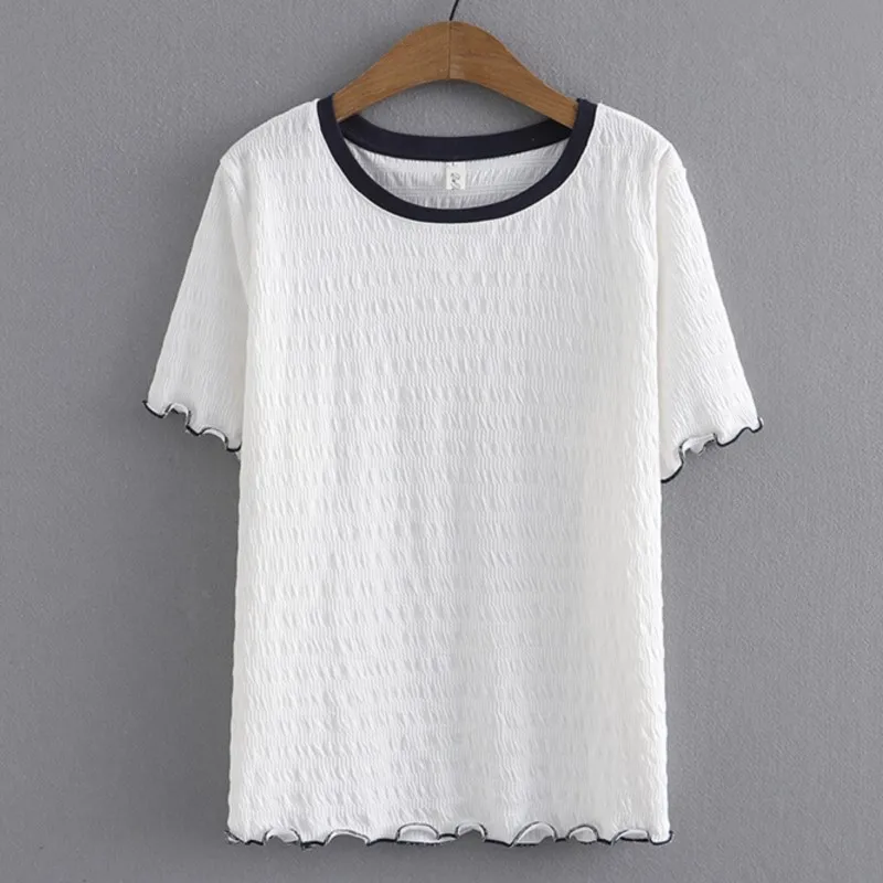

5XL Summer Plus Size Basic T-Shirt Women 2023 Spring Block Color O-Neck Tees Ruffle Short Sleeve Tops Oversized Curve Clothes
