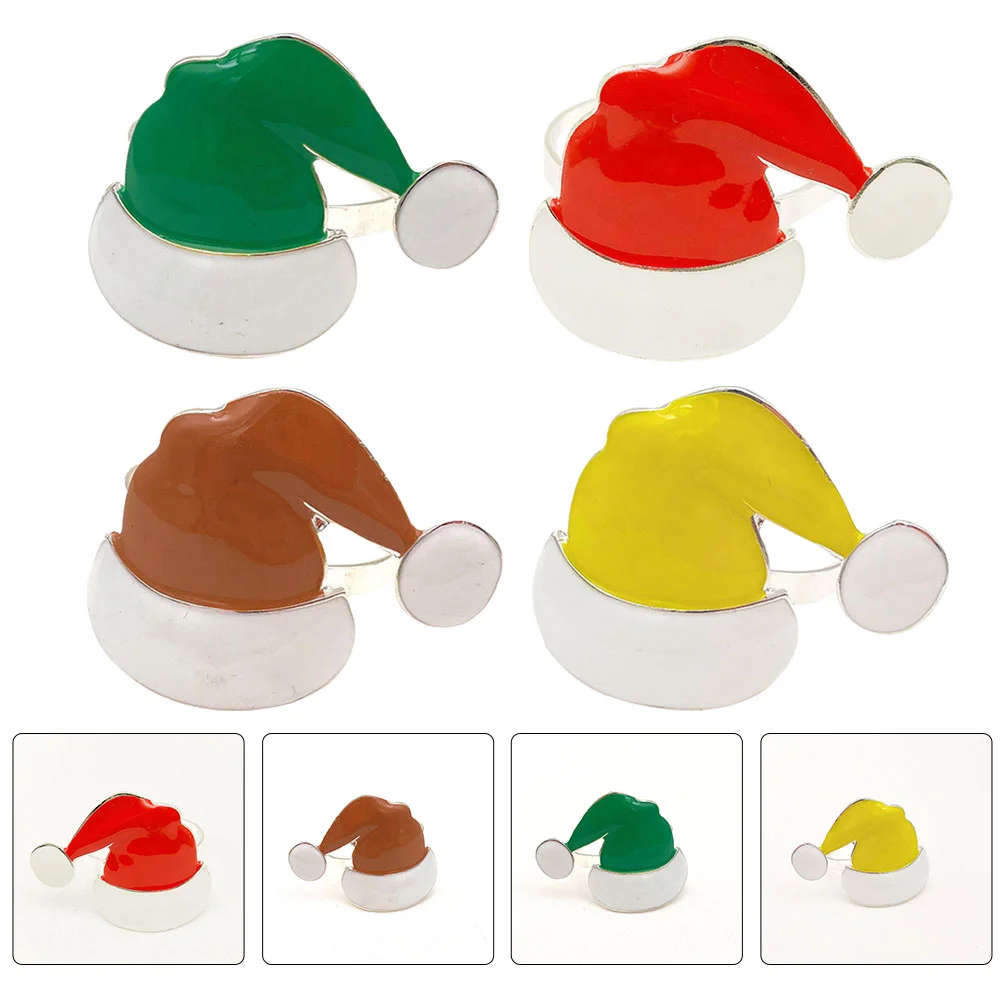 

Napkin Rings Christmas Holder Buckle Holiday Santa Ring Serviette Hat Xmas Decoration Claus New Year Table Dinner Vintage