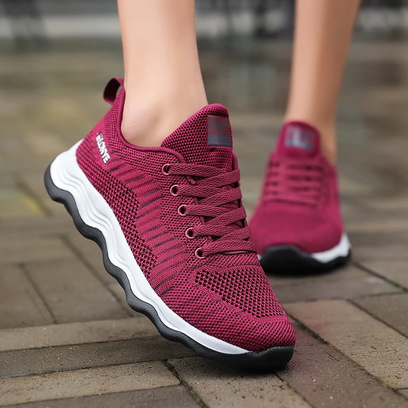 

Spring Women's Fashion Running Sneakers Mesh Lace-up Solid Flat Female Shoes Outdoor Walking Anti-skid Training Ladies Trainers
