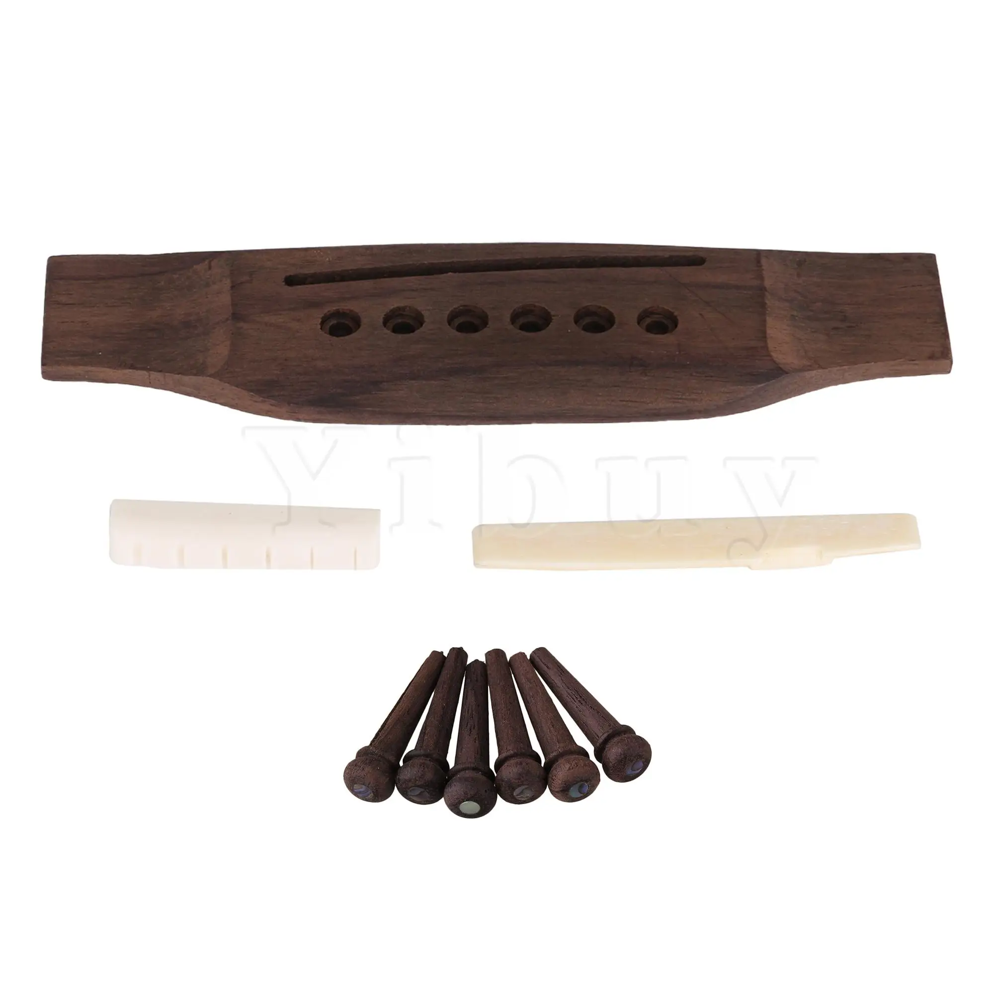 

6 Pcs Rosewood Bridge Pins with Guitar Bridge and White Bone Saddle Nut