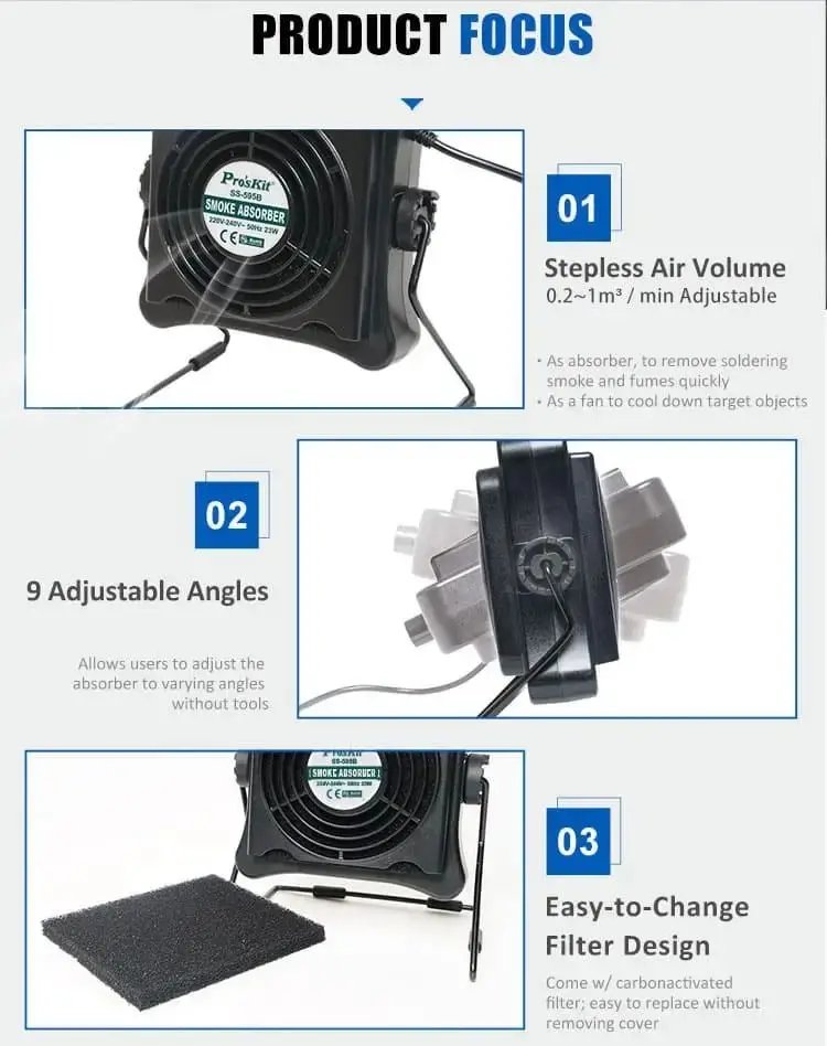 Pro'skit SS-595H Паяльник сварочный дымометр стол ремонт припоя измеритель дыма