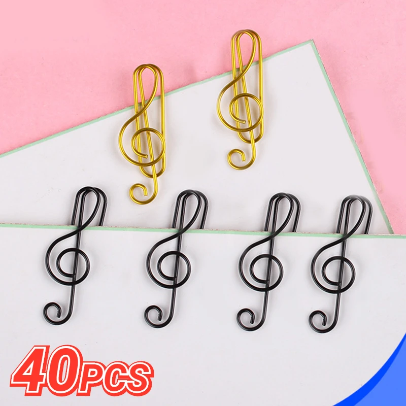 

40/20PCS Black Gold Music Note Shape Paperclips Portable Book Papar Mini Decorative Binder Clip Office Stationary Supplies