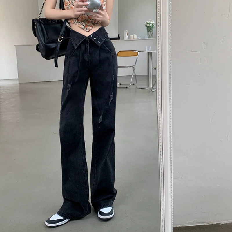 

Baggy Black Jeans Women Korean Denim Pants Cute High Waist Wide Leg Jeans Streetwear Casual Female Vintage Y2K Jeans Bananas